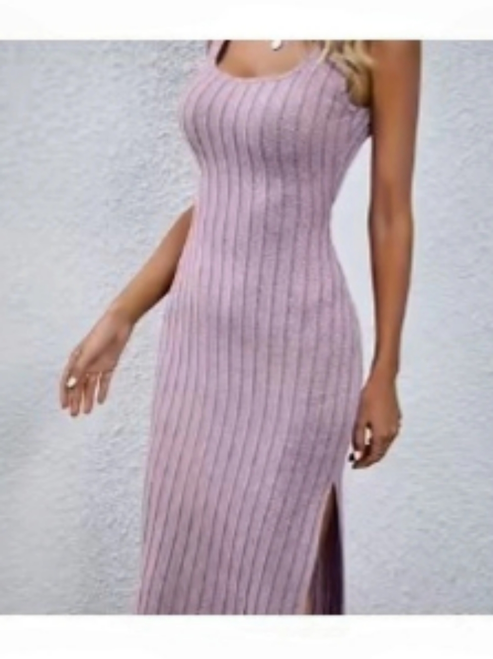 Ribbed Knit Light Purple Maxi Dress With Slit Size S New